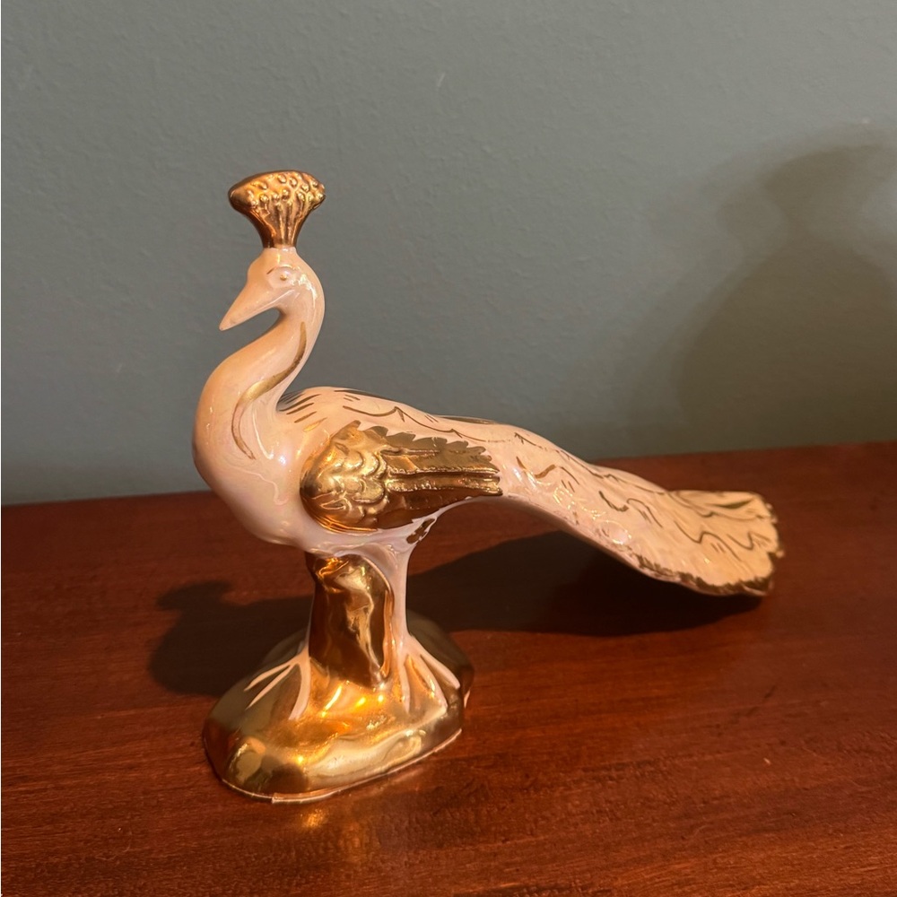 Vintage Regal Bel-Ar Pottery USA Gold Lusterware Peacock Hollywood Regency